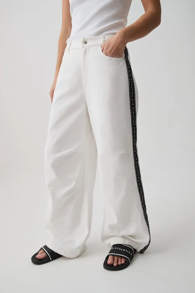 Aje Pants Logo Tape Twill Jean 519 White 8211 Women Aje Pants Logo Tape Twill Jean 519 White 8211 Women