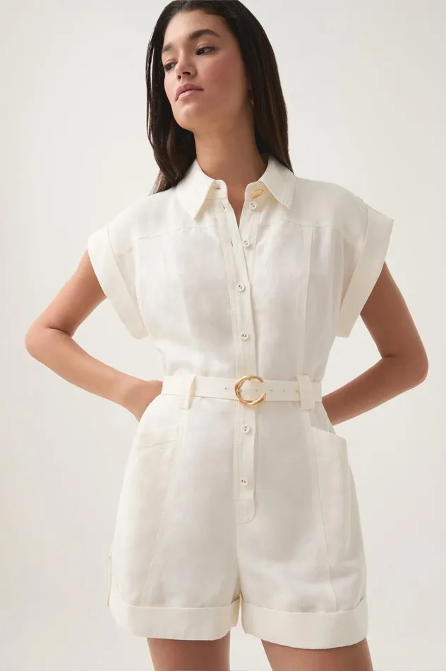 Aje Playsuits and Jumpsuits Calista Linen Playsuit Ivory 8211 Women Aje Playsuits and Jumpsuits Calista Linen Playsuit Ivory 8211 Women
