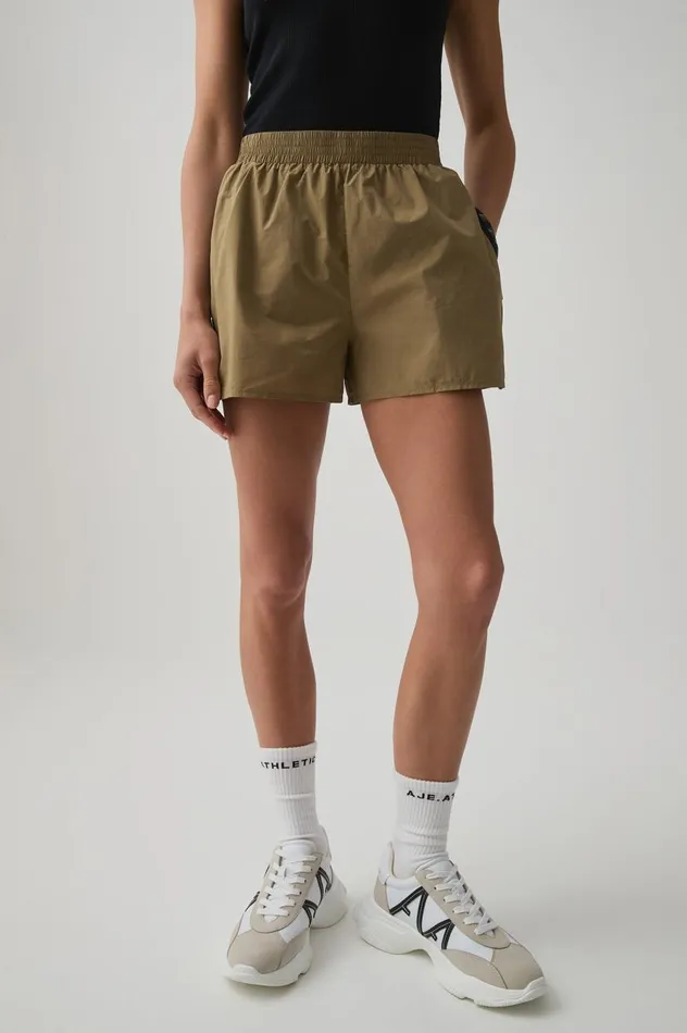 Aje Shorts Logo Tape Spray Short 603 Soft Khaki 8211 Women Aje Shorts Logo Tape Spray Short 603 Soft Khaki 8211 Women