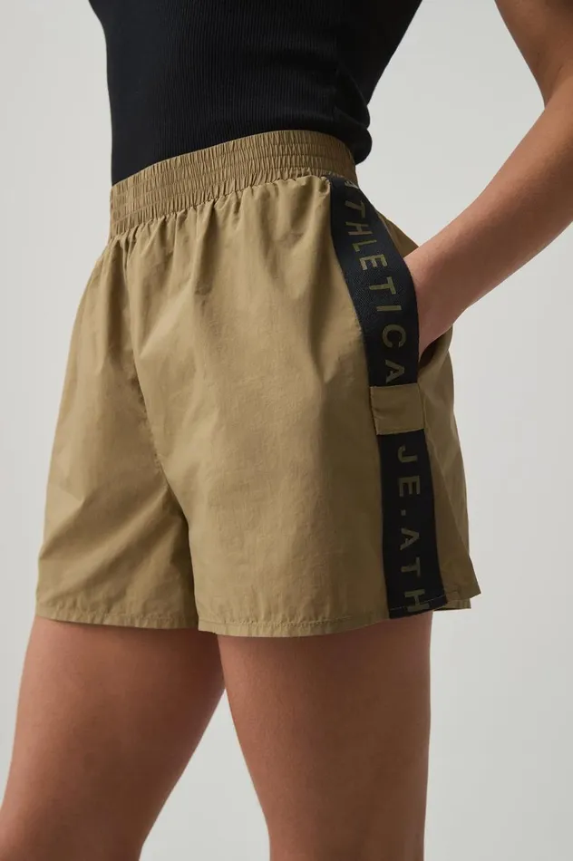Aje Shorts Logo Tape Spray Short 603 Soft Khaki 8211 Women Aje Shorts Logo Tape Spray Short 603 Soft Khaki 8211 Women
