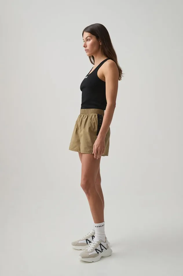 Aje Shorts Logo Tape Spray Short 603 Soft Khaki 8211 Women Aje Shorts Logo Tape Spray Short 603 Soft Khaki 8211 Women