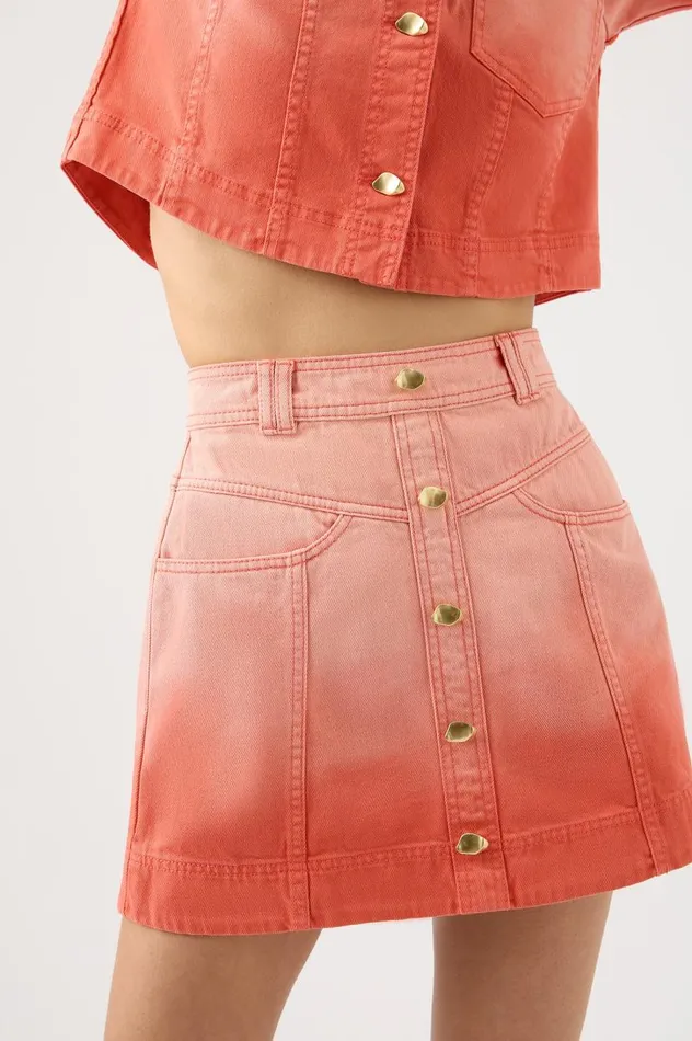 Aje Skirts Ember Ombre Denim Mini Skirt Coral Sunset 8211 Women Aje Skirts Ember Ombre Denim Mini Skirt Coral Sunset 8211 Women