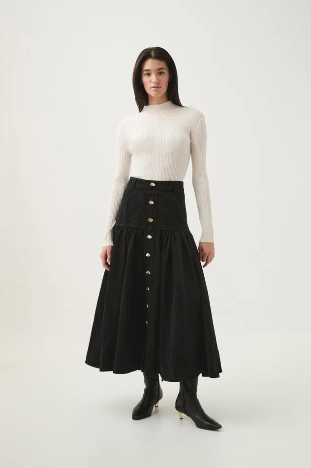 Aje Skirts Maya Belmond Denim Midi Skirt Black 8211 Women Aje Skirts Maya Belmond Denim Midi Skirt Black 8211 Women