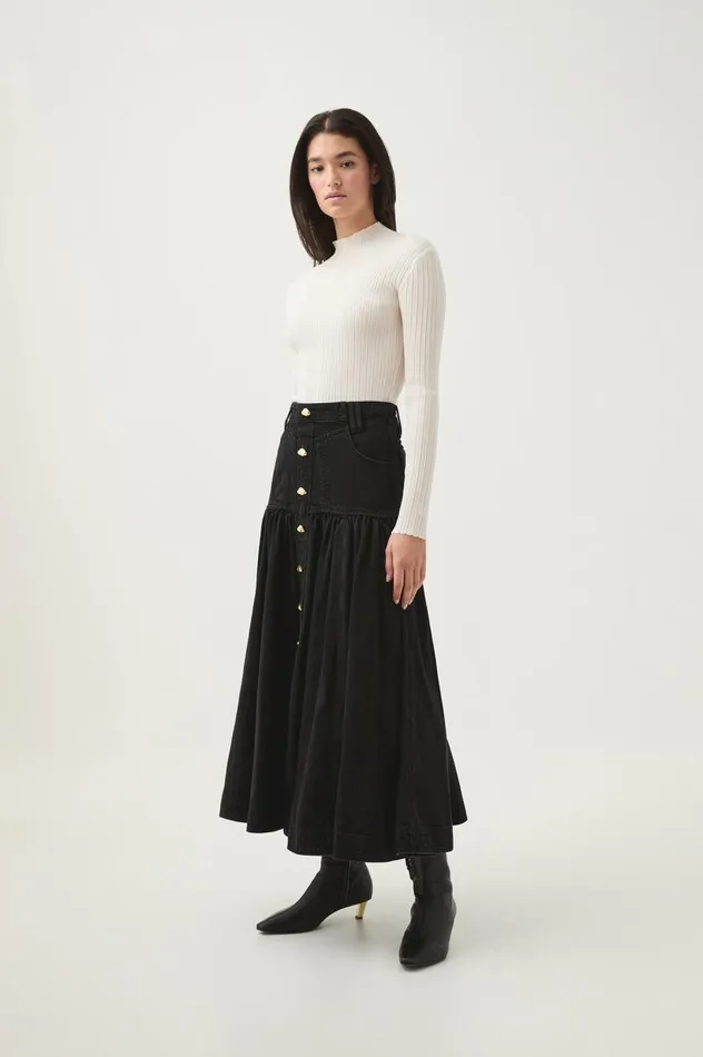 Aje Skirts Maya Belmond Denim Midi Skirt Black 8211 Women Aje Skirts Maya Belmond Denim Midi Skirt Black 8211 Women