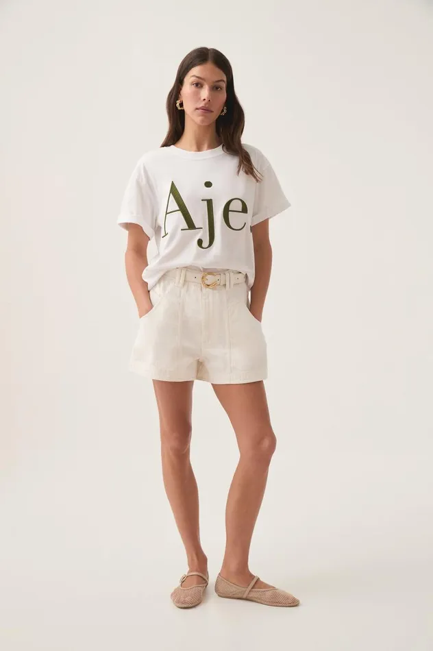 Aje Tees Alice Embroidered Logo Tee Whitekhaki 8211 Women