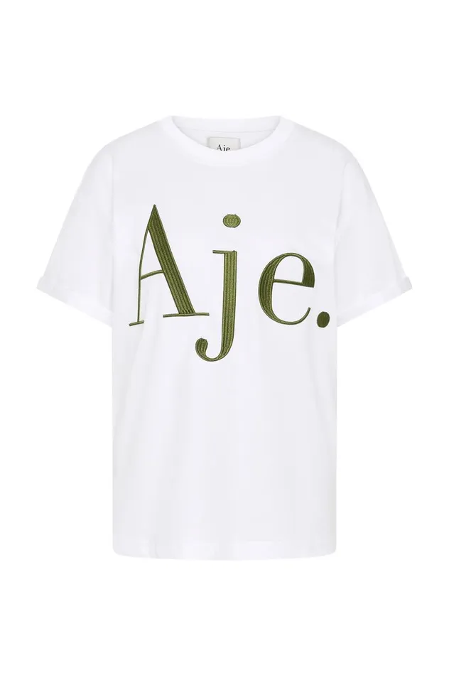 Aje Tees Alice Embroidered Logo Tee Whitekhaki 8211 Women Aje Tees Alice Embroidered Logo Tee Whitekhaki 8211 Women