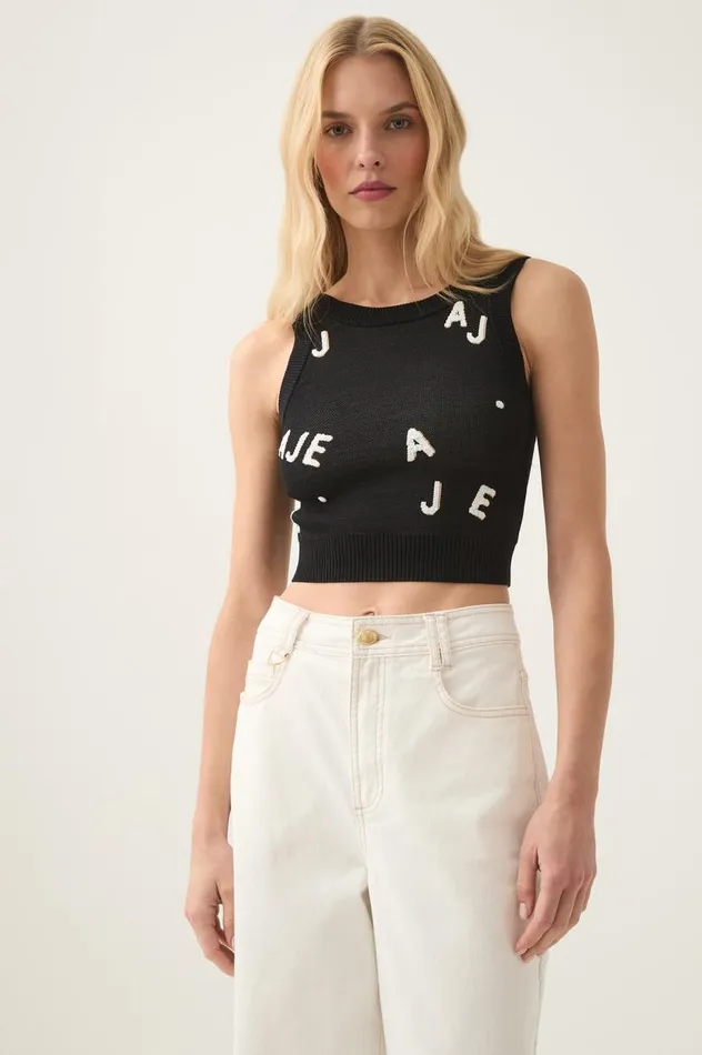 Aje Tops Decora Logo Sprinkle Knit Top Blackivorytawny Brown 8211 Women Aje Tops Decora Logo Sprinkle Knit Top Blackivorytawny Brown 8211 Women