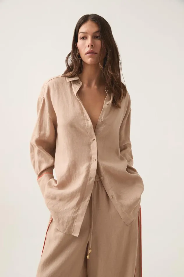 Aje Tops Drawn Washed Linen Shirt Warm Taupe 8211 Women