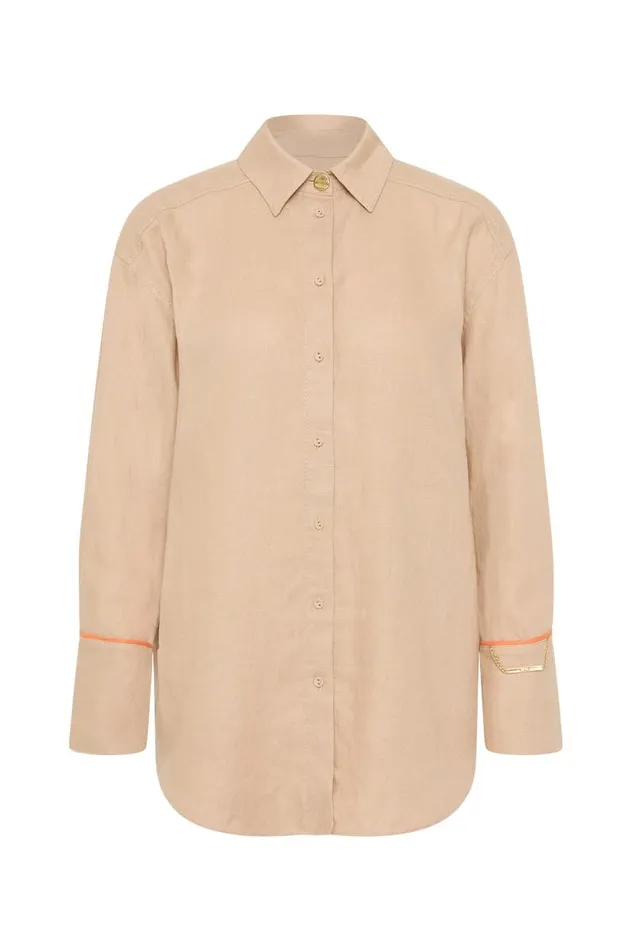 Aje Tops Drawn Washed Linen Shirt Warm Taupe 8211 Women Aje Tops Drawn Washed Linen Shirt Warm Taupe 8211 Women