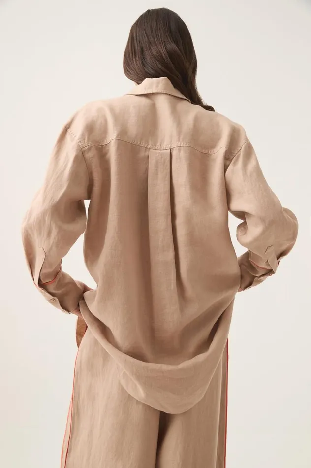 Aje Tops Drawn Washed Linen Shirt Warm Taupe 8211 Women Aje Tops Drawn Washed Linen Shirt Warm Taupe 8211 Women