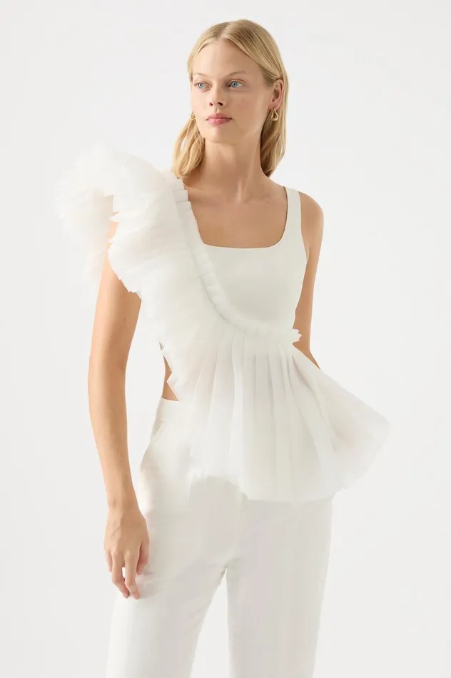 Aje Tops Orbit Sculptural Pleated Top Ivory 8211 Women Aje Tops Orbit Sculptural Pleated Top Ivory 8211 Women