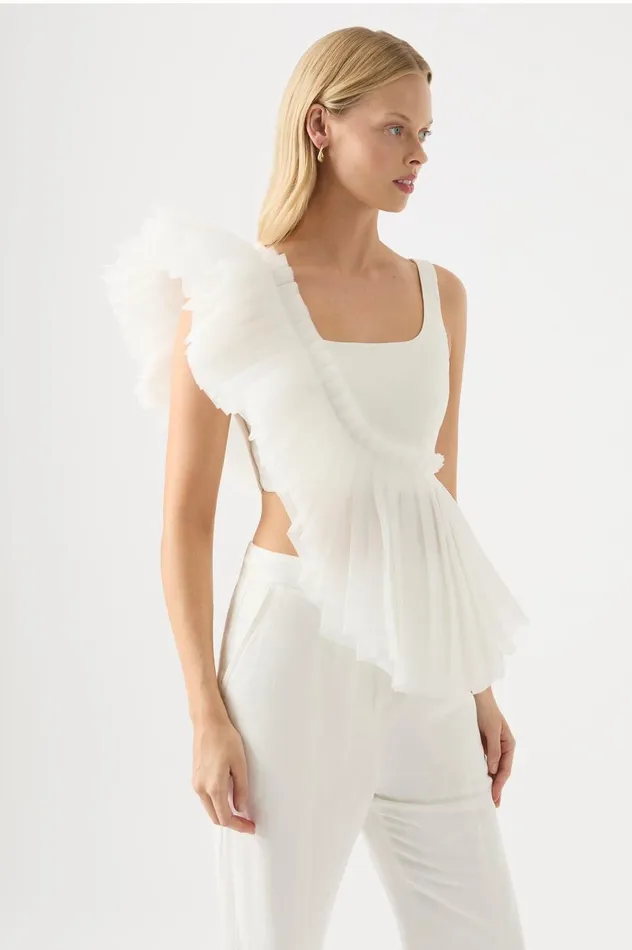 Aje Tops Orbit Sculptural Pleated Top Ivory 8211 Women Aje Tops Orbit Sculptural Pleated Top Ivory 8211 Women