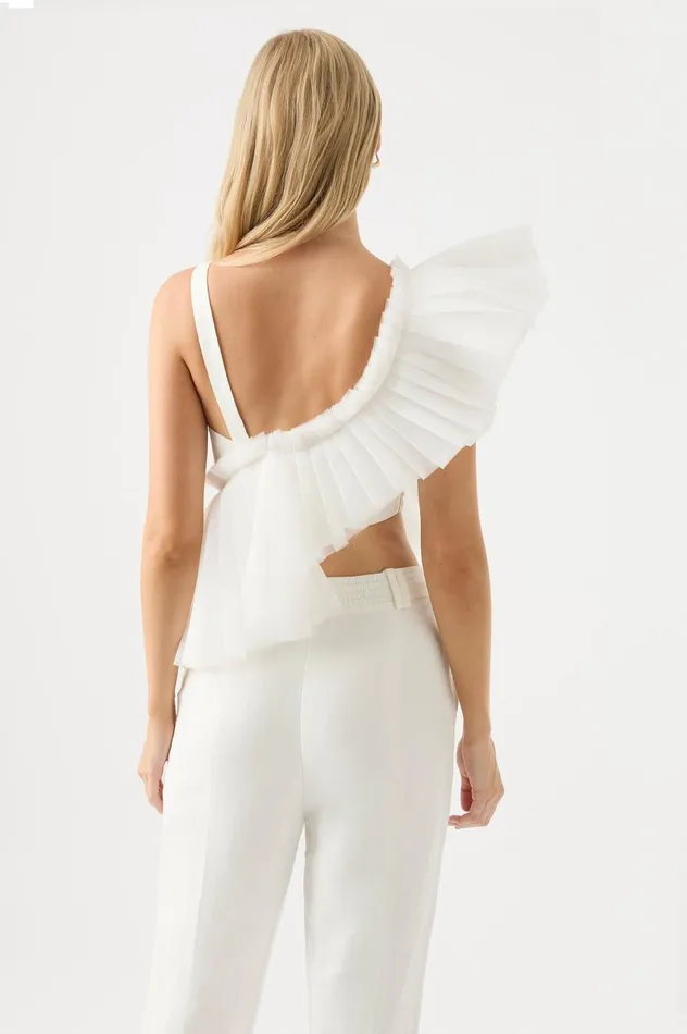 Aje Tops Orbit Sculptural Pleated Top Ivory 8211 Women Aje Tops Orbit Sculptural Pleated Top Ivory 8211 Women