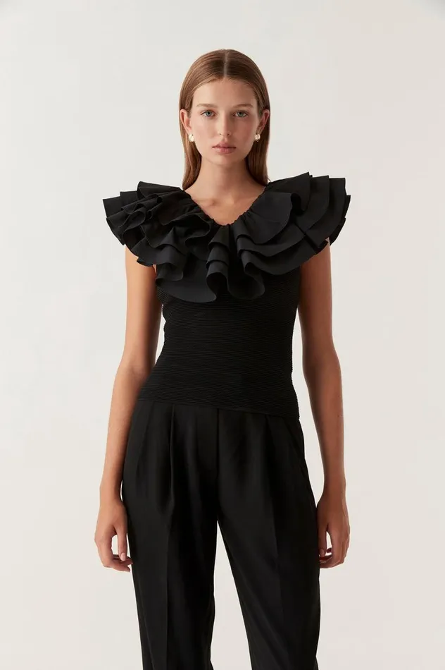 Aje Tops Transcendent Ruffle Top Black 8211 Women