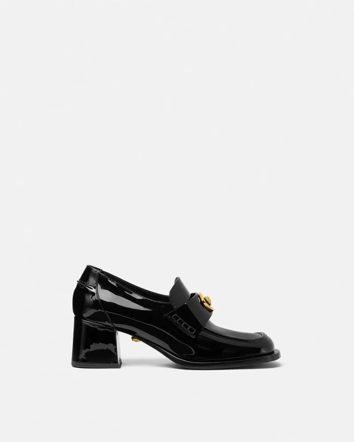 Alia Patent Loafer Pumps 55 Mm Blackgold Women Versace Loafers and Flats