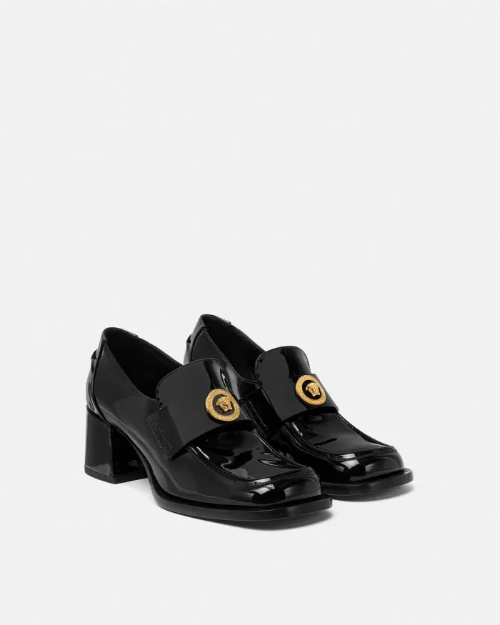 Alia Patent Loafer Pumps 55 Mm Blackgold Women Versace Loafers and Flats