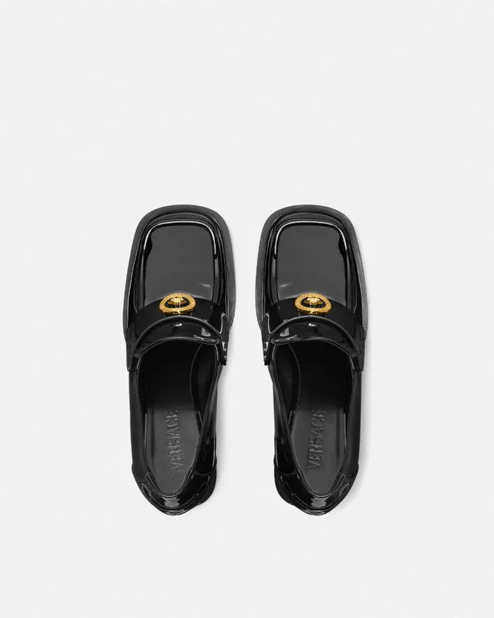 Alia Patent Loafer Pumps 55 Mm Blackgold Women Versace Loafers and Flats