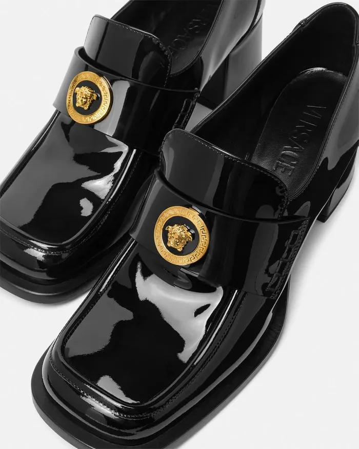 Alia Patent Loafer Pumps 55 Mm Blackgold Women Versace Loafers and Flats