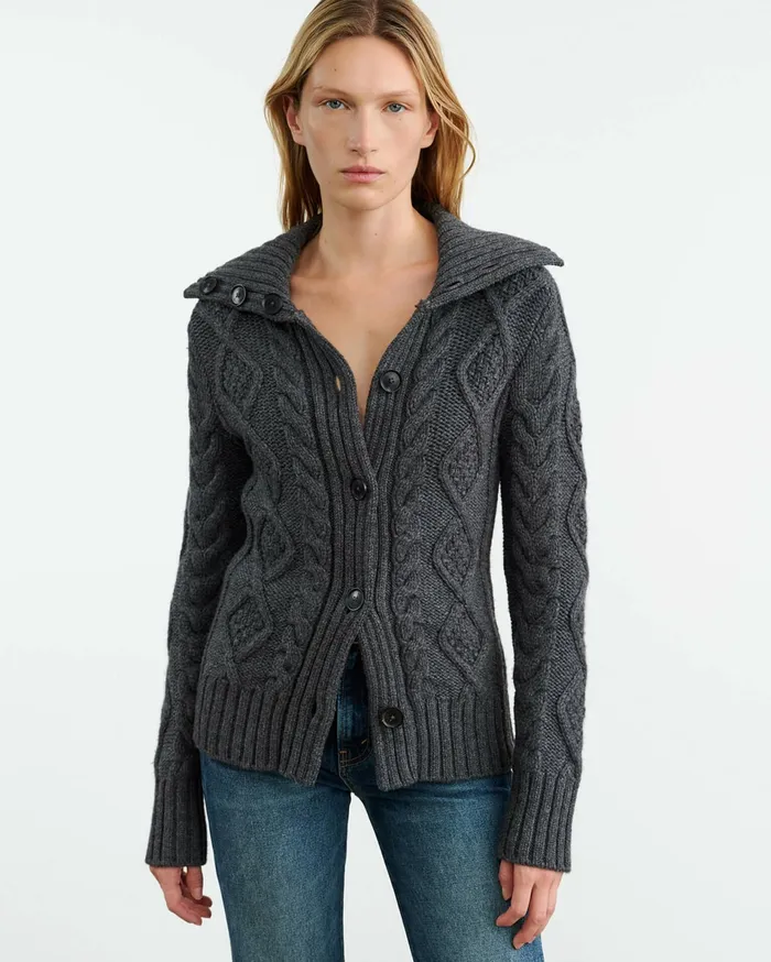 ALLEGRA CARDIGAN Dark Grey Melange Women Nili Lotan Knits and Sweaters