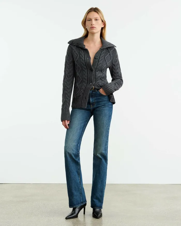 ALLEGRA CARDIGAN Dark Grey Melange Women Nili Lotan Knits and Sweaters
