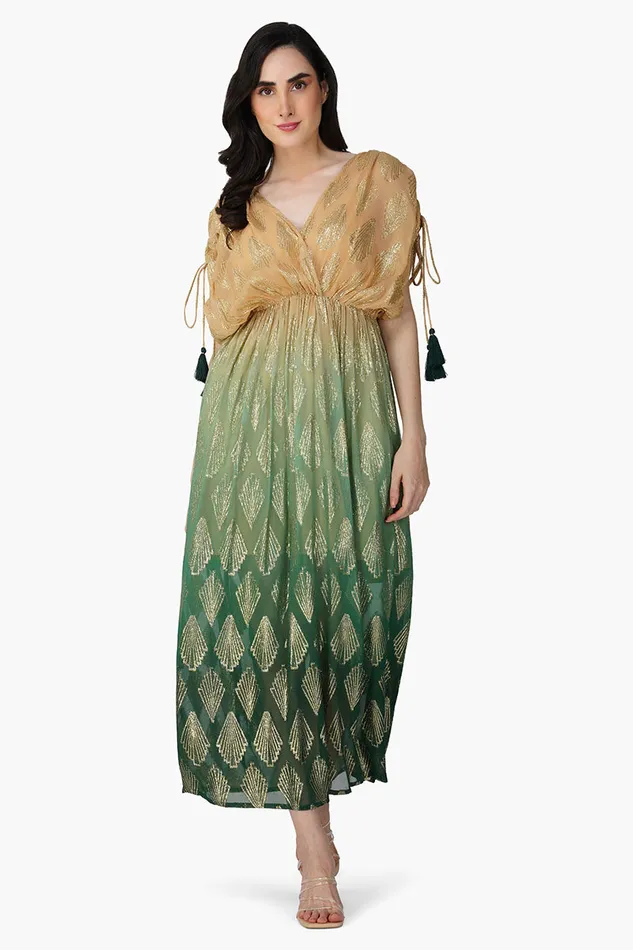 America and Beyond Dresses Women Jungle Green Ombray Lurex Maxi Dress