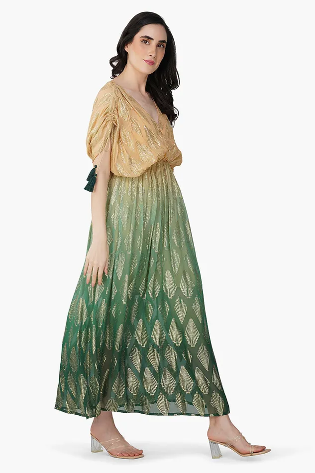 America and Beyond Dresses Women Jungle Green Ombray Lurex Maxi Dress