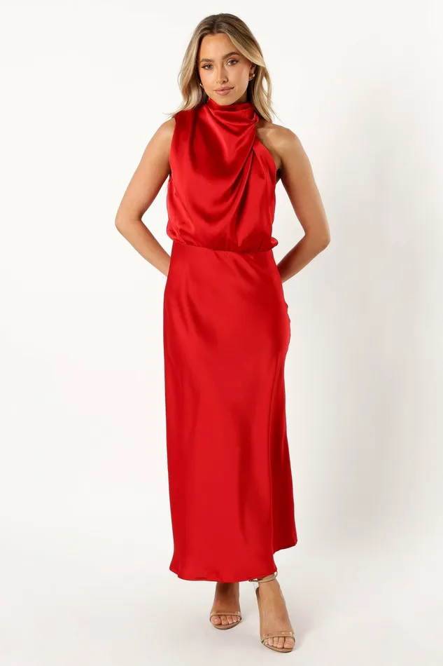 Anabelle Halter Neck Midi Dress Red Women Event Dresses Petal and Pup