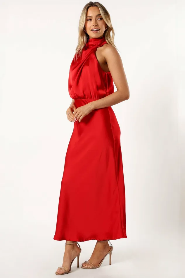 Anabelle Halter Neck Midi Dress Red Women Event Dresses Petal and Pup