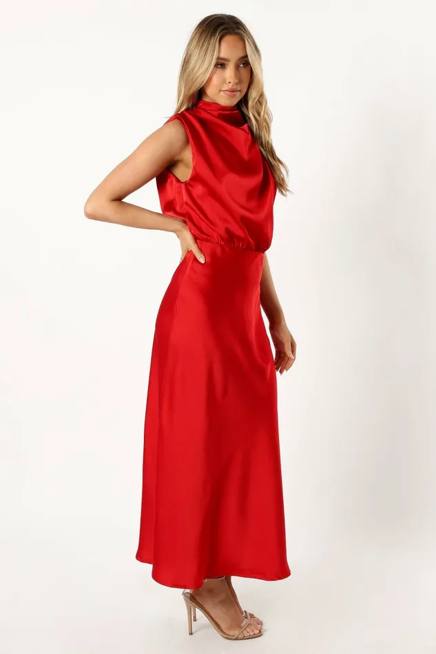 Anabelle Halter Neck Midi Dress Red Women Event Dresses Petal and Pup