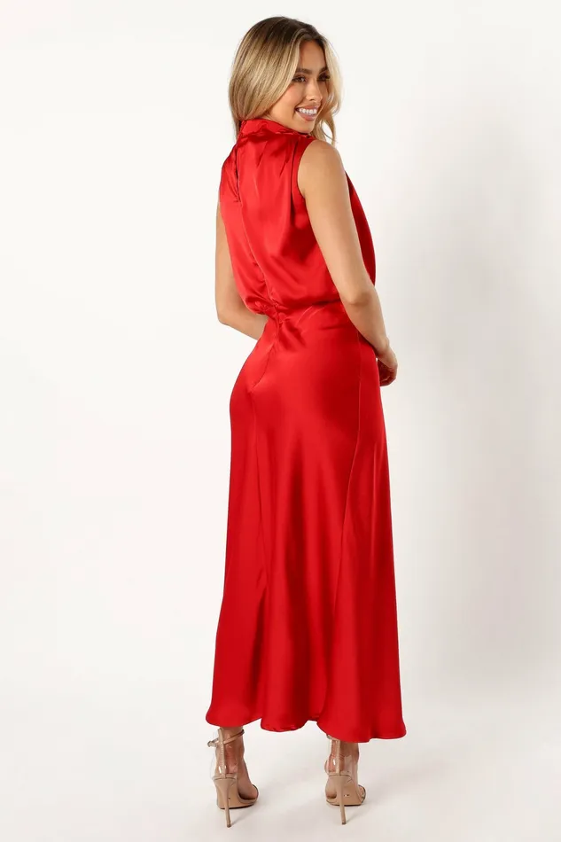 Anabelle Halter Neck Midi Dress Red Women Event Dresses Petal and Pup