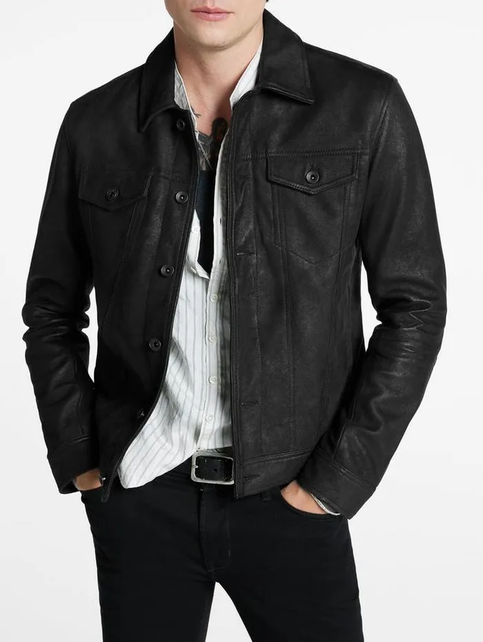 ANDREW TRUCKER Black Men John Varvatos Leather Jackets