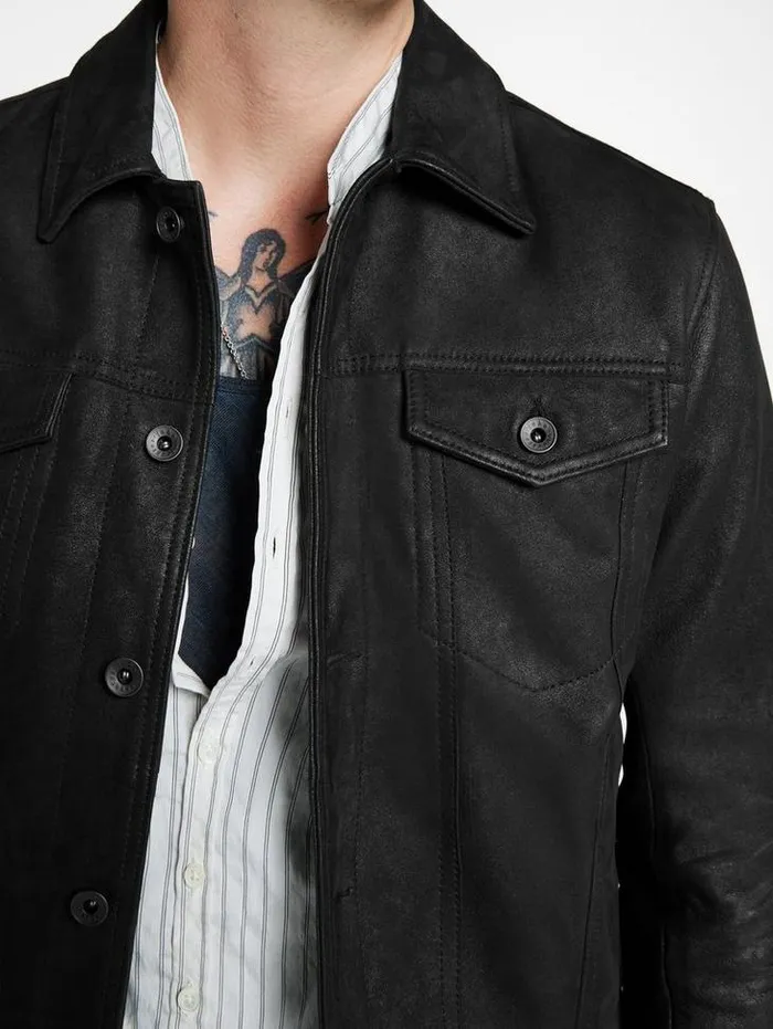ANDREW TRUCKER Black Men John Varvatos Leather Jackets
