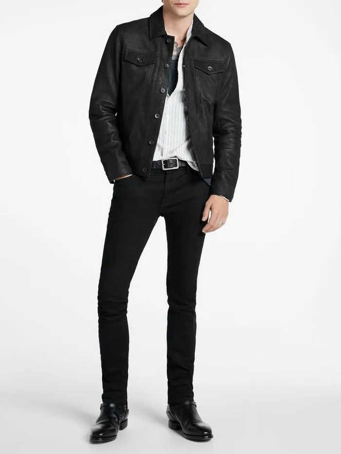 ANDREW TRUCKER Black Men John Varvatos Leather Jackets