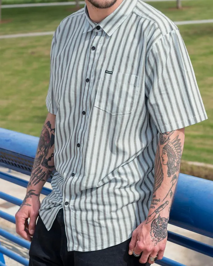 Arvostripe Woven Short Sleeve Shirt 8211 Road Sky Mens Volcom Tops and Tees