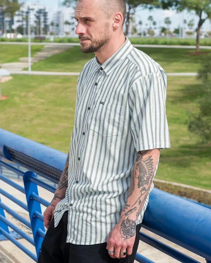 Arvostripe Woven Short Sleeve Shirt 8211 Road Sky Mens Volcom Tops and Tees