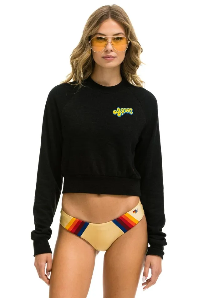 Aspen Embroidery Cropped Crew Sweatshirt 8211 Black Women Aviator Nation Sweatshirts Aspen Embroidery Cropped Crew Sweatshirt 8211 Black Women Aviator Nation Sweatshirts