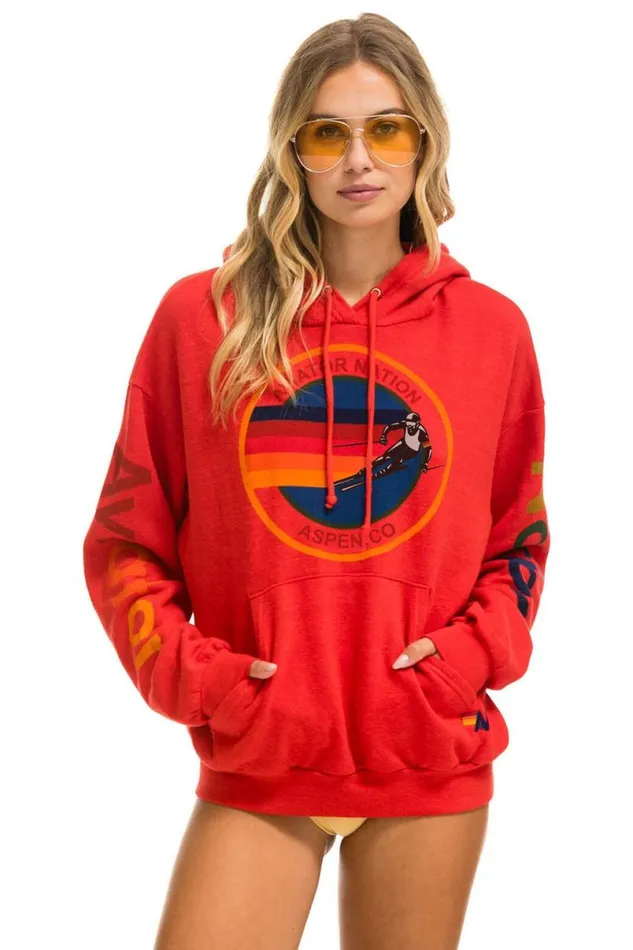 Aspen Relaxed Pullover Hoodie 8211 Red WomenMen Aviator Nation Hoodies