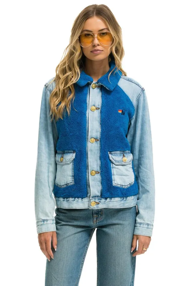 Aspen Sherpa Unisex Denim Jacket 8211 Super Light Blue WomenMen Aviator Nation Denim Aspen Sherpa Unisex Denim Jacket 8211 Super Light Blue WomenMen Aviator Nation Denim