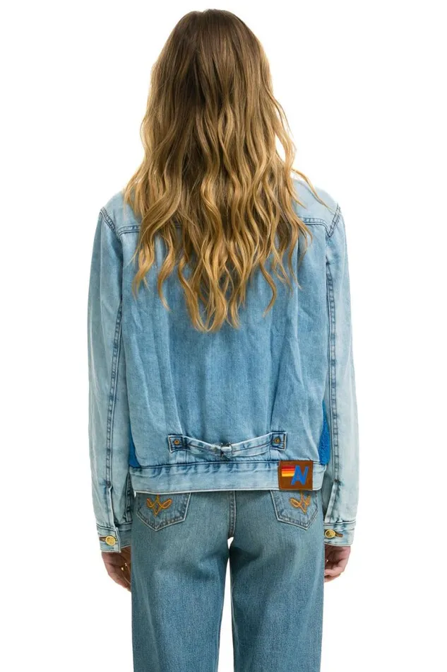 Aspen Sherpa Unisex Denim Jacket 8211 Super Light Blue WomenMen Aviator Nation Denim