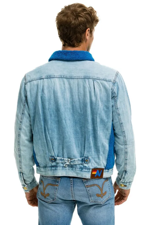 Aspen Sherpa Unisex Denim Jacket 8211 Super Light Blue WomenMen Aviator Nation Denim