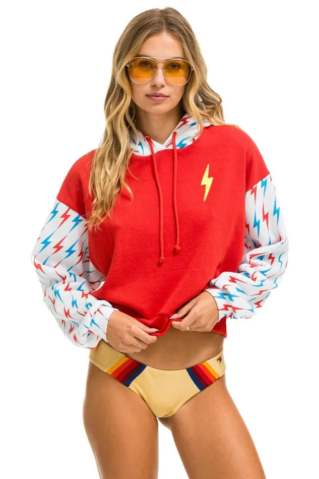 Aviator Bolt Color Block W Bolt Embroidery Relaxed Cropped Pullover Hoodie 8211 Red Usa Women Aviator Nation Hoodies