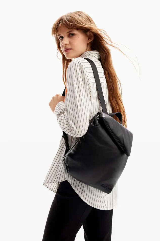 Backpacks Women Desigual Small Leather Backpack Black