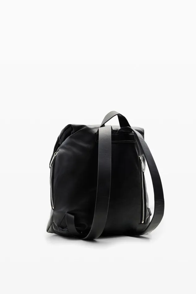 Backpacks Women Desigual Small Leather Backpack Black