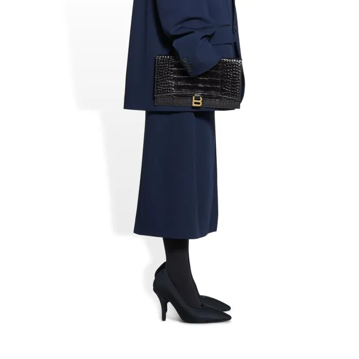 Balenciaga Clutches and Pouches Women Women039s Hourglass Flat Pouch With Flap Crocodile Embossed In Black Black Balenciaga Clutches and Pouches Women Women039s Hourglass Flat Pouch With Flap Crocodile Embossed In Black Black