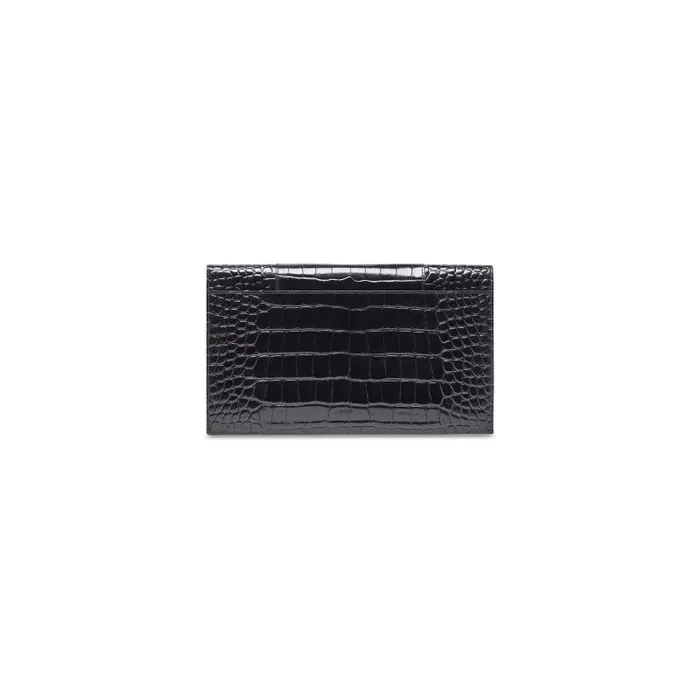 Balenciaga Clutches and Pouches Women Women039s Hourglass Flat Pouch With Flap Crocodile Embossed In Black Black Balenciaga Clutches and Pouches Women Women039s Hourglass Flat Pouch With Flap Crocodile Embossed In Black Black
