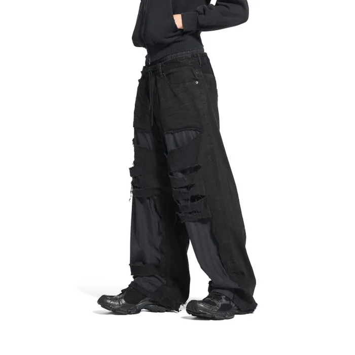 Balenciaga Pants WomenMen Patchwork Pyjama Pants In Black Black Balenciaga Pants WomenMen Patchwork Pyjama Pants In Black Black