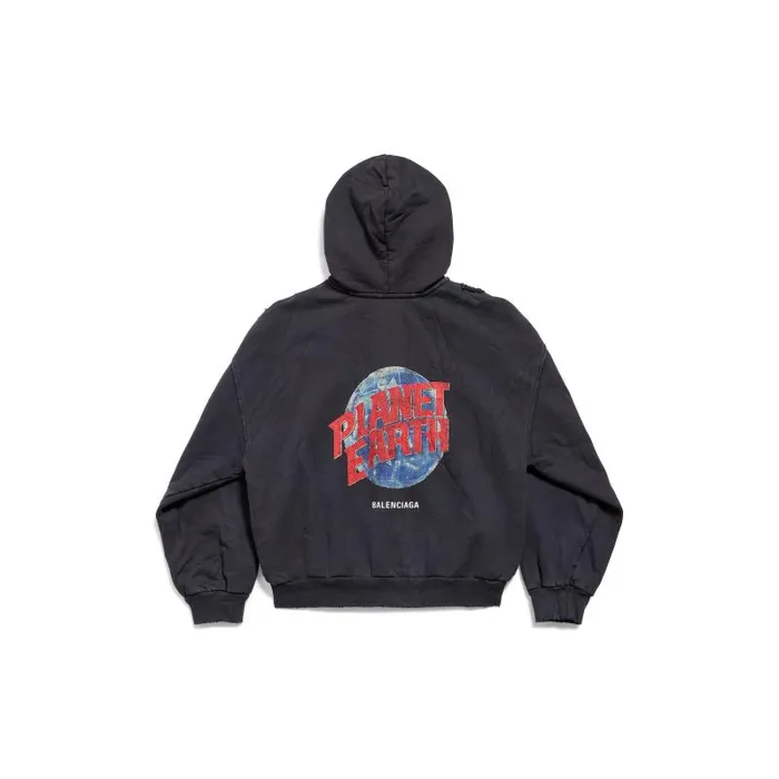 Balenciaga Sweatshirts and Hoodies Men Men039s Planet Earth Zipup Hoodie Regular Fit In Black Faded Black Faded