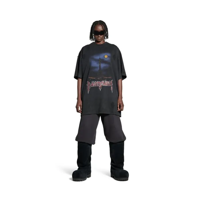 Balenciaga Tshirts Men Men039s Paris Moon Double Front Tshirt Oversized In Black Black Balenciaga Tshirts Men Men039s Paris Moon Double Front Tshirt Oversized In Black Black