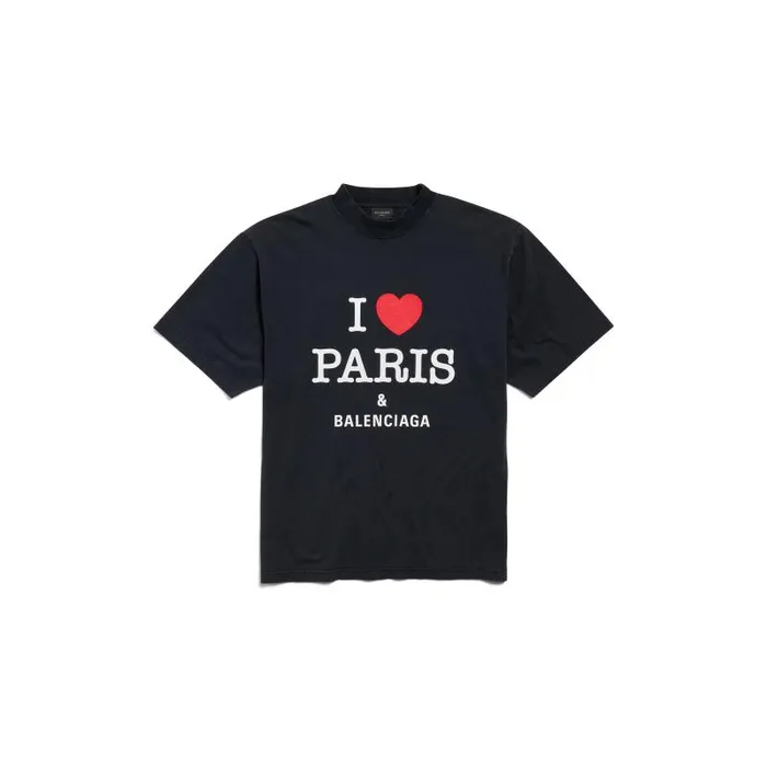Balenciaga Tshirts WomenMen I Love Paris and Balenciaga Tshirt Medium Fit In Black Faded Black Faded