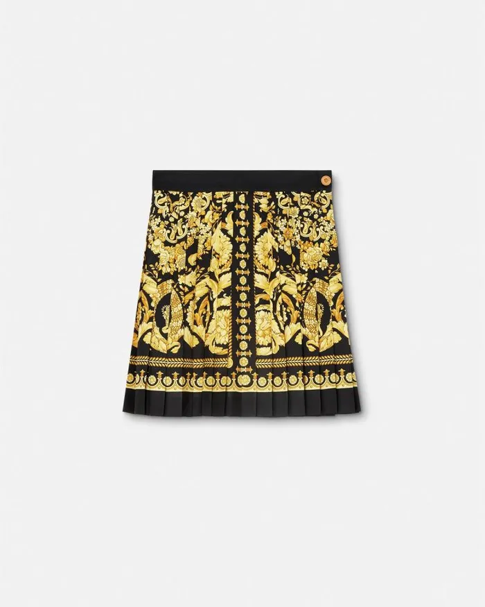 Barocco Pleated Silk Skirt Blackprint Women Versace Skirts
